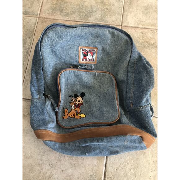 Vintage Slouchy Denim Backpack Mickey Gear Co Disney Mickey Mouse Embroidered , - Picture 1 of 9